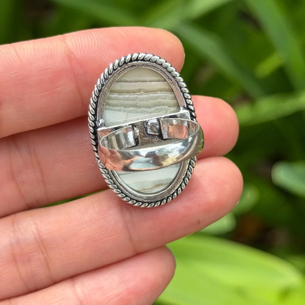 SIZE 8 925 silver plated imperial jasper ring 0522‎